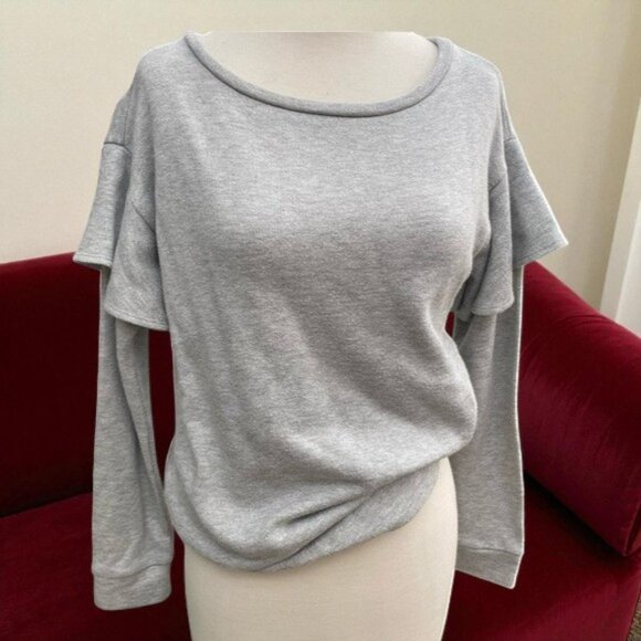 Sanctuary Ruffle Sweatshirt Metallic Silver Light Gray Pullover Women’s Size XS - Picture 2 of 14